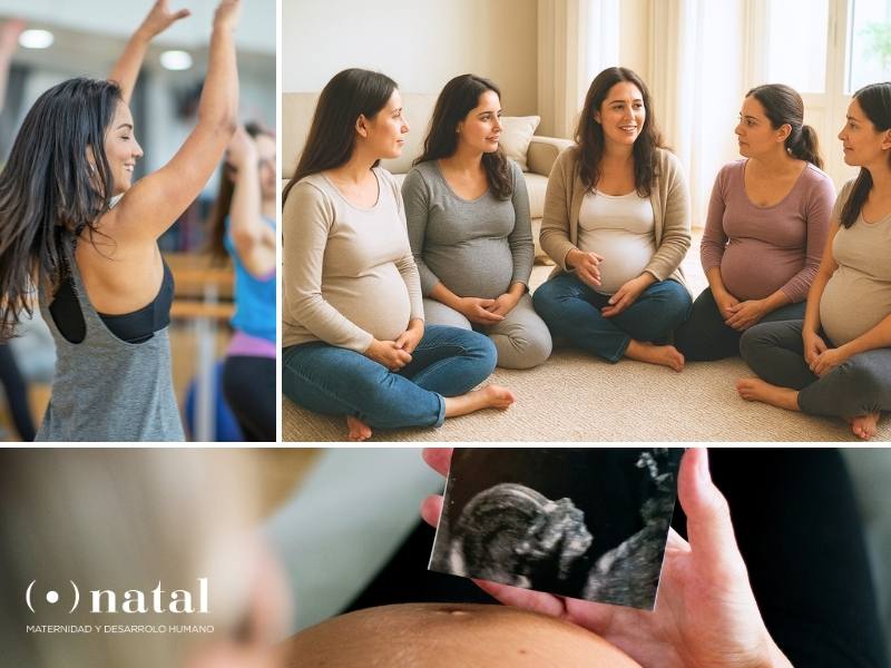 mujeres embarazadas haciendo gimnasia y conversando